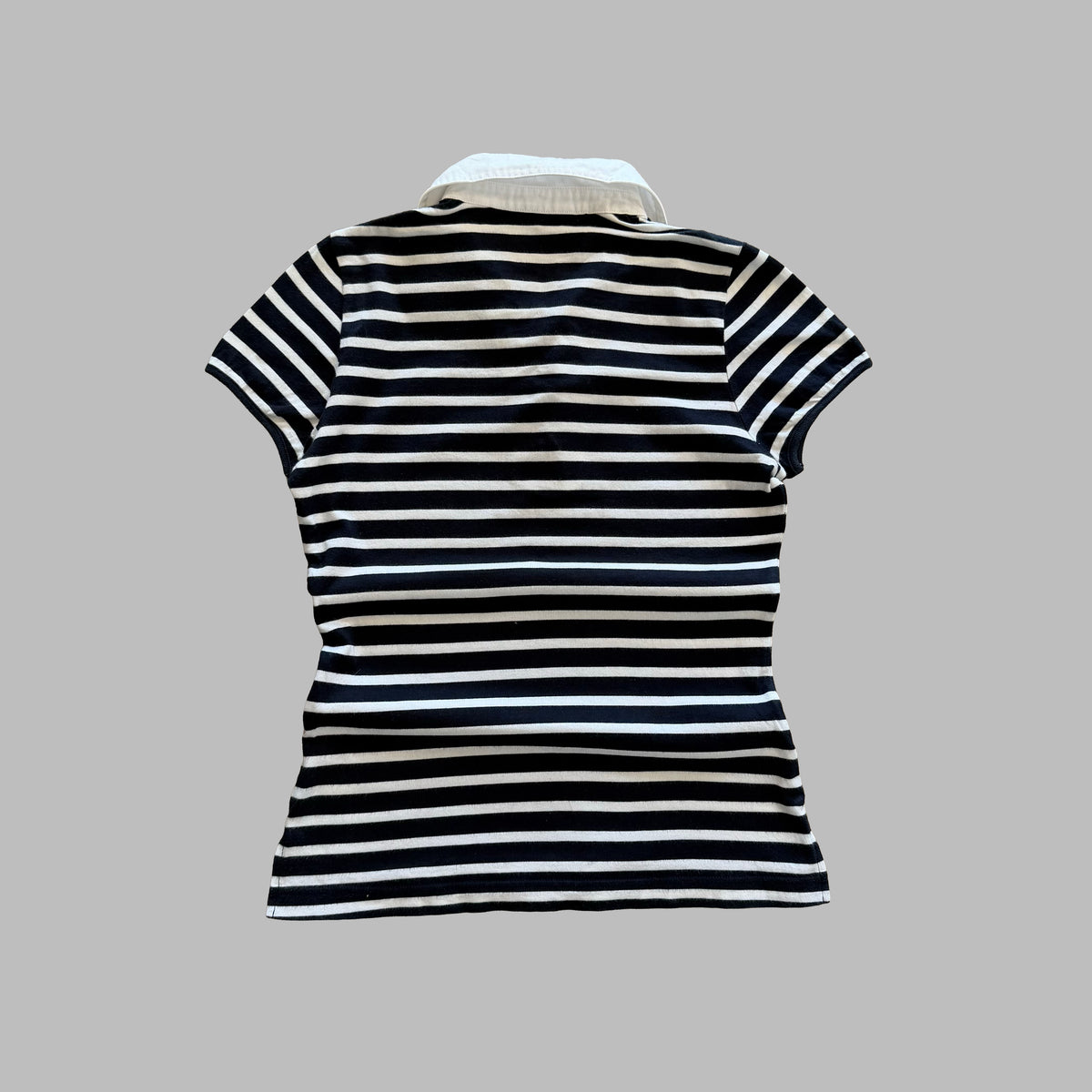 Y2K Burberry Blue Label Striped Lace Up Polo Top - M