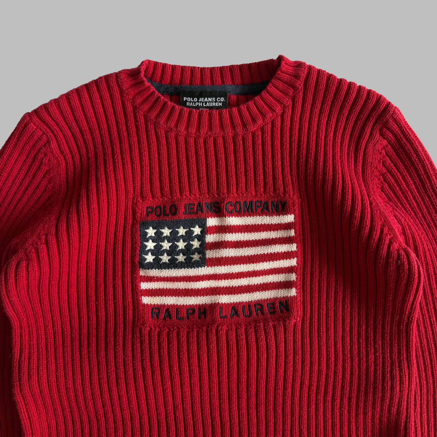 90s Ralph Lauren Polo Jeans Ribbed Flag Knit - M