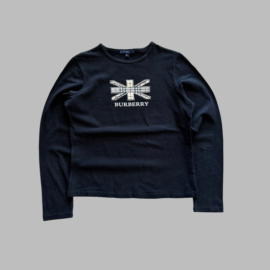 Y2K Burberry Union Jack Long Sleeve Top - S/M