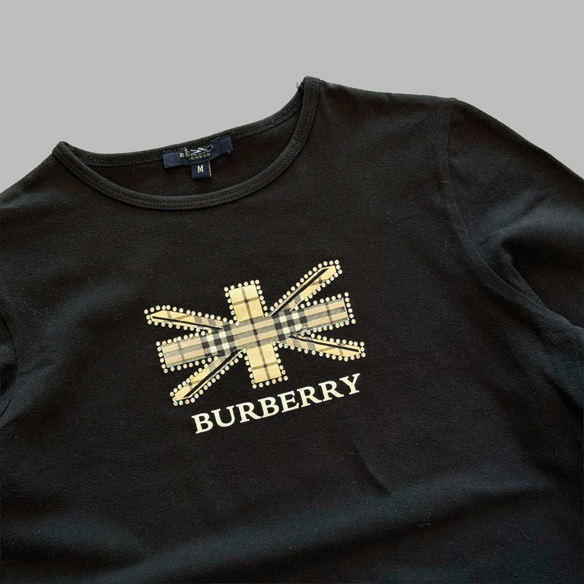 Y2K Burberry Union Jack Long Sleeve Top - S/M