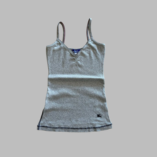Y2K Burberry Blue Label Ribbed Ruched Top - S/M