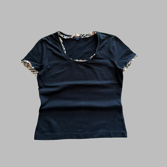 Y2K Burberry Ruffle Trim T-Shirt - L