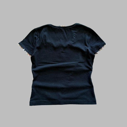 Y2K Burberry Ruffle Trim T-Shirt - L