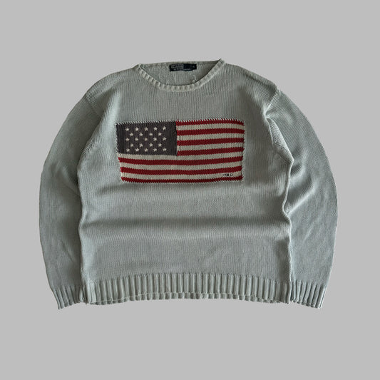 90s Polo Ralph Lauren Classic Flag Knit - XL