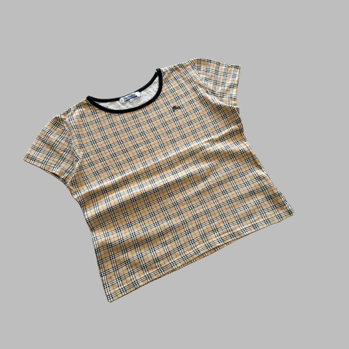 90s Burberry Nova Check Ringer Top - M