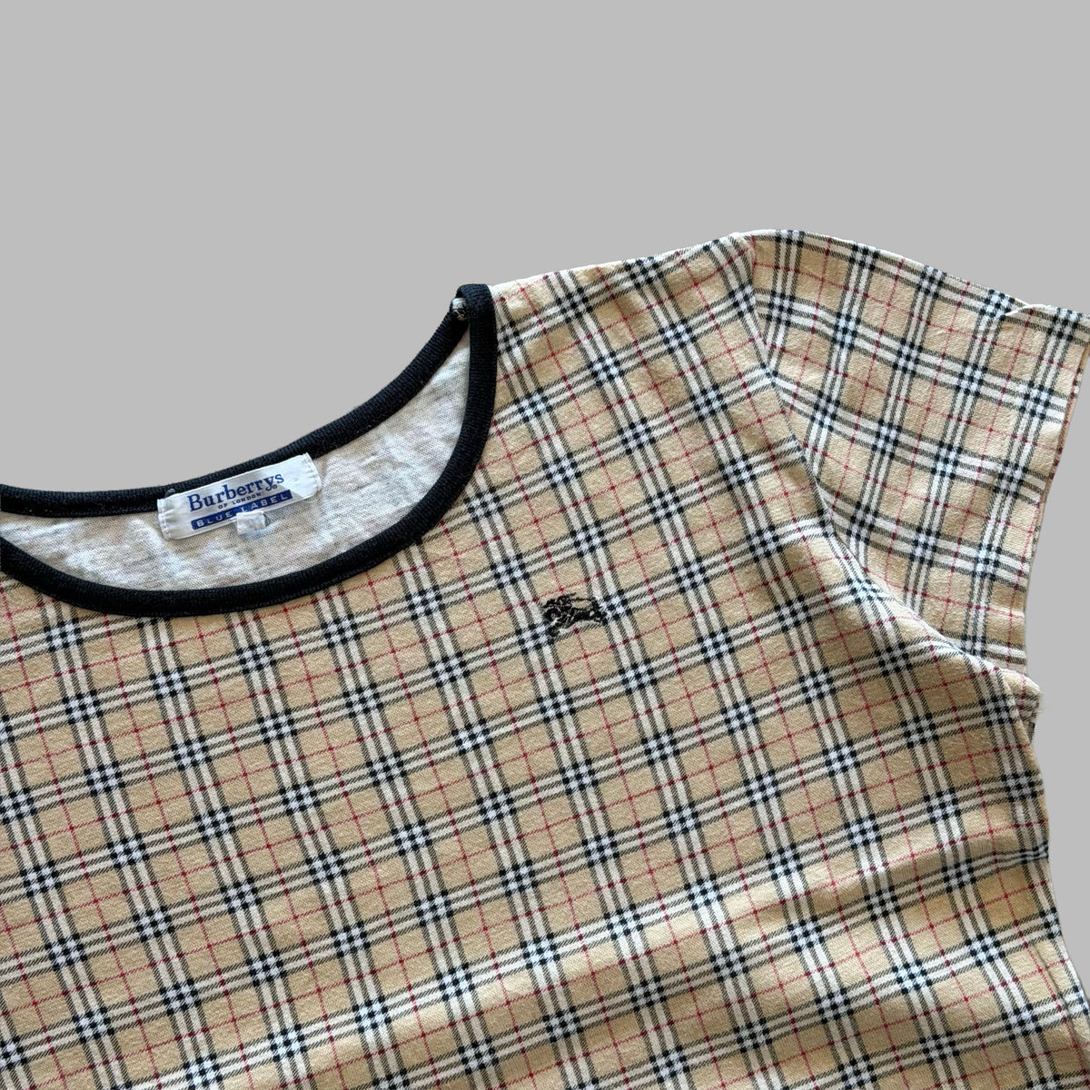90s Burberry Nova Check Ringer Top - M