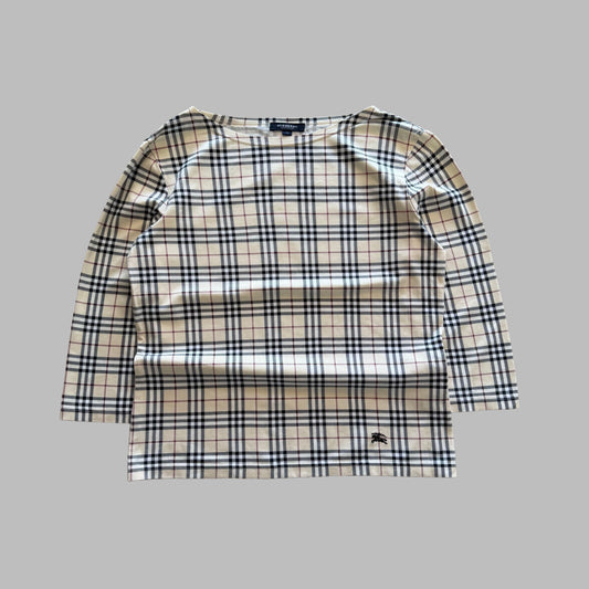 Y2K Burberry Nova Check 3/4 Long Sleeve Top - L
