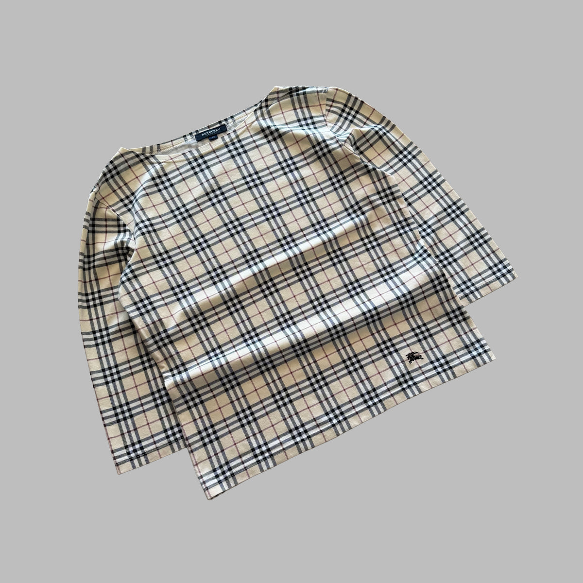Y2K Burberry Nova Check 3/4 Long Sleeve Top - L