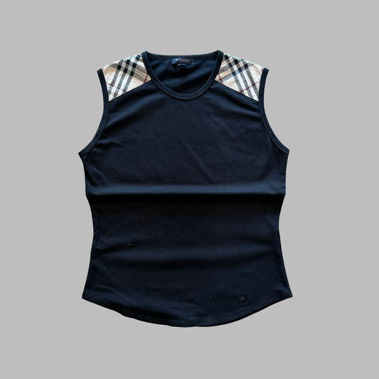Y2K Burberry Nova Check Shoulder Top - L