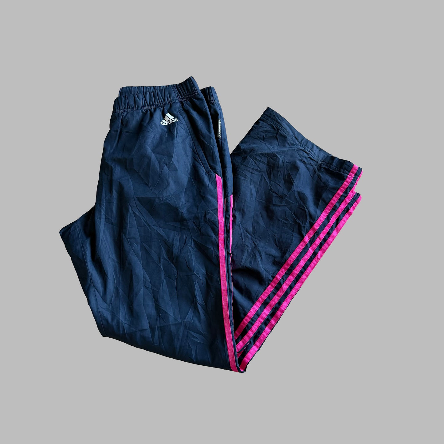 Y2K Adidas Three Stripe Wide Leg Track Pants - M