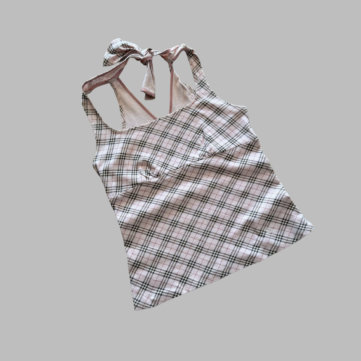 Y2K Burberry Blue Label Nova Check Tie-Neck Halter Top - S/M