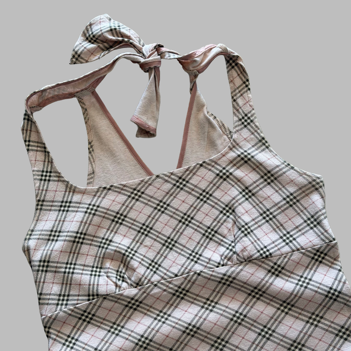 Y2K Burberry Blue Label Nova Check Tie-Neck Halter Top - S/M