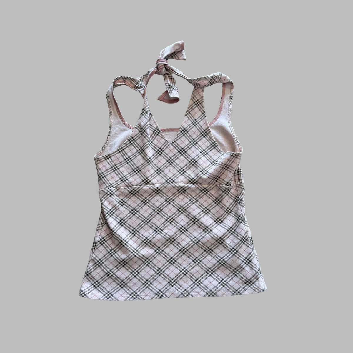 Y2K Burberry Blue Label Nova Check Tie-Neck Halter Top - S/M