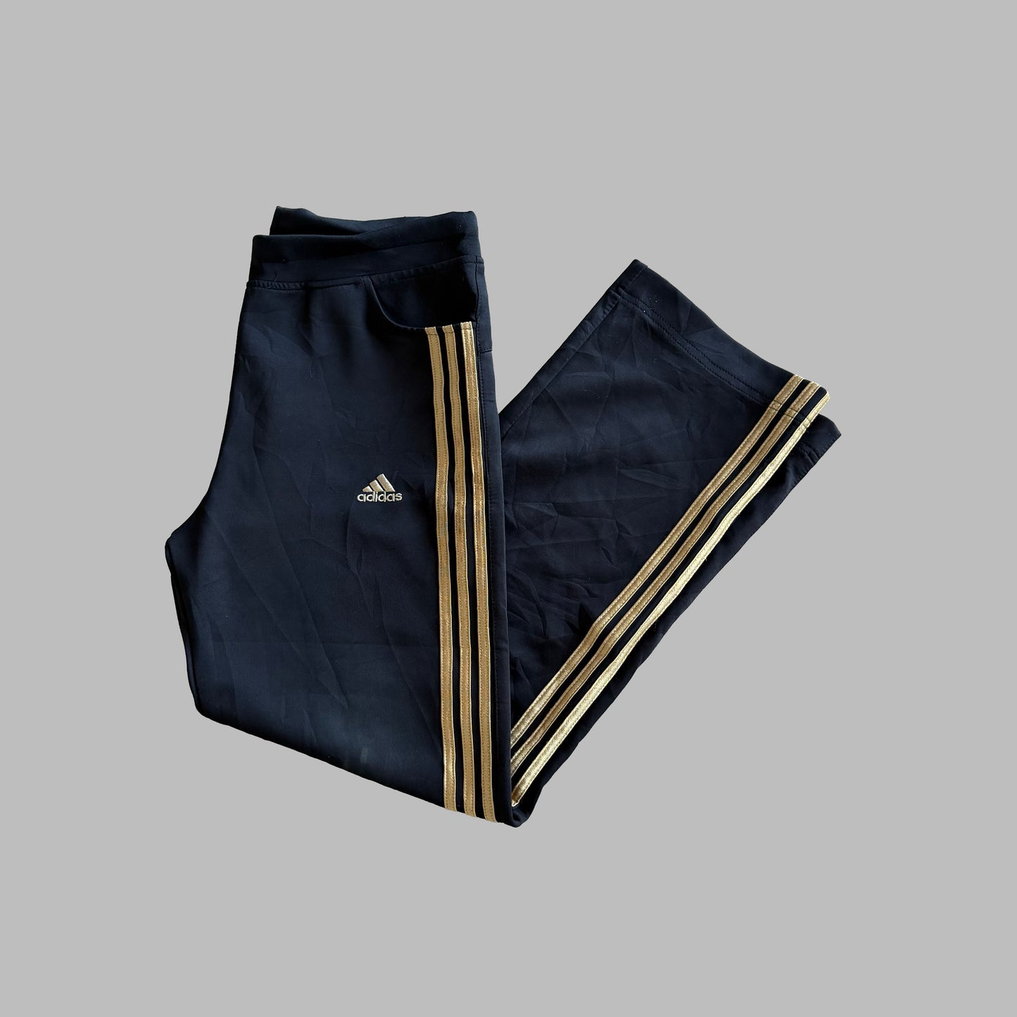 Y2K Adidas Three Stripe Wide Leg Track Pants - M