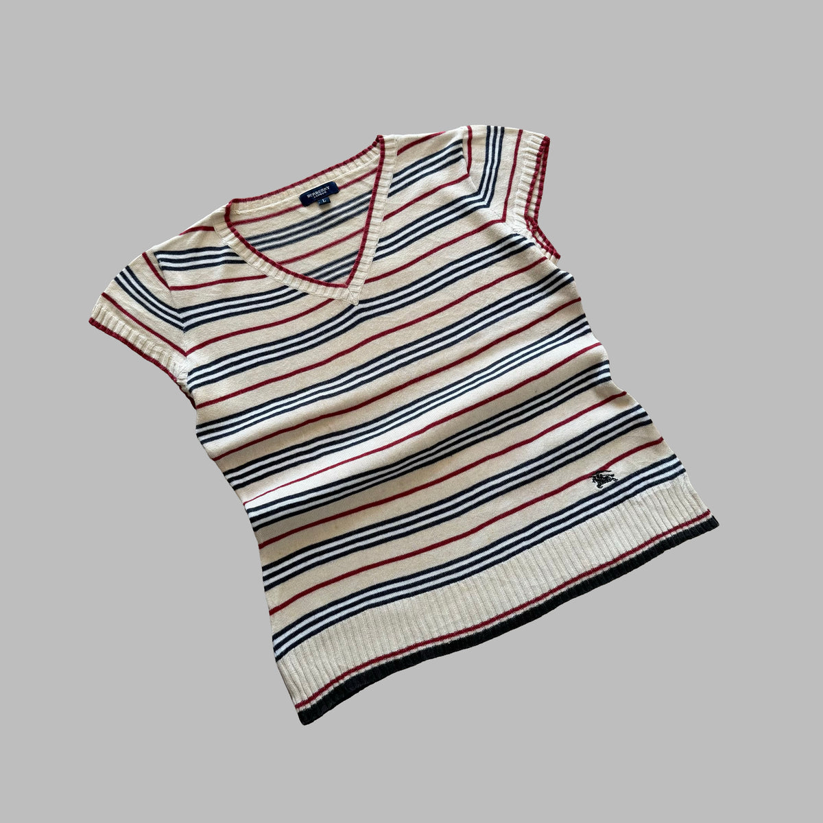 Y2K Burberry Striped Knit V-Neck Top - M/L