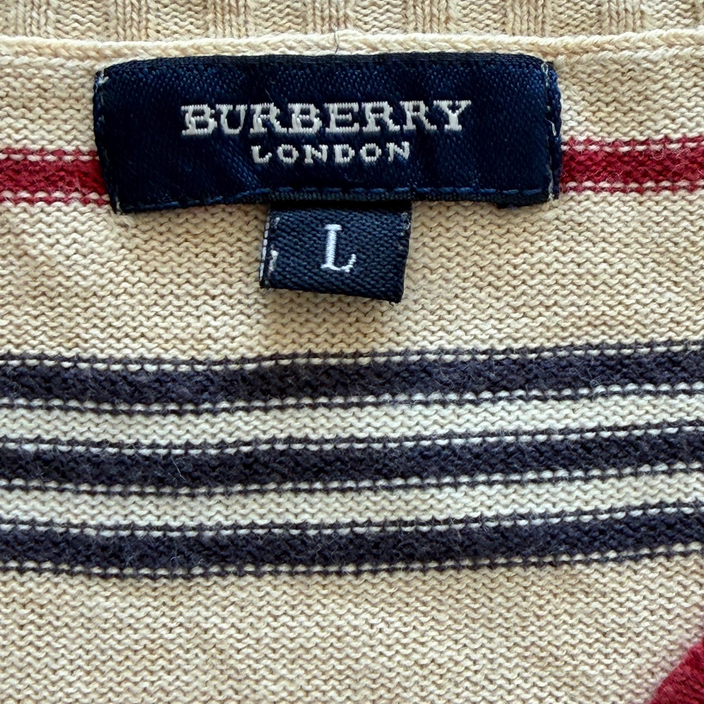Y2K Burberry Striped Knit V-Neck Top - M/L