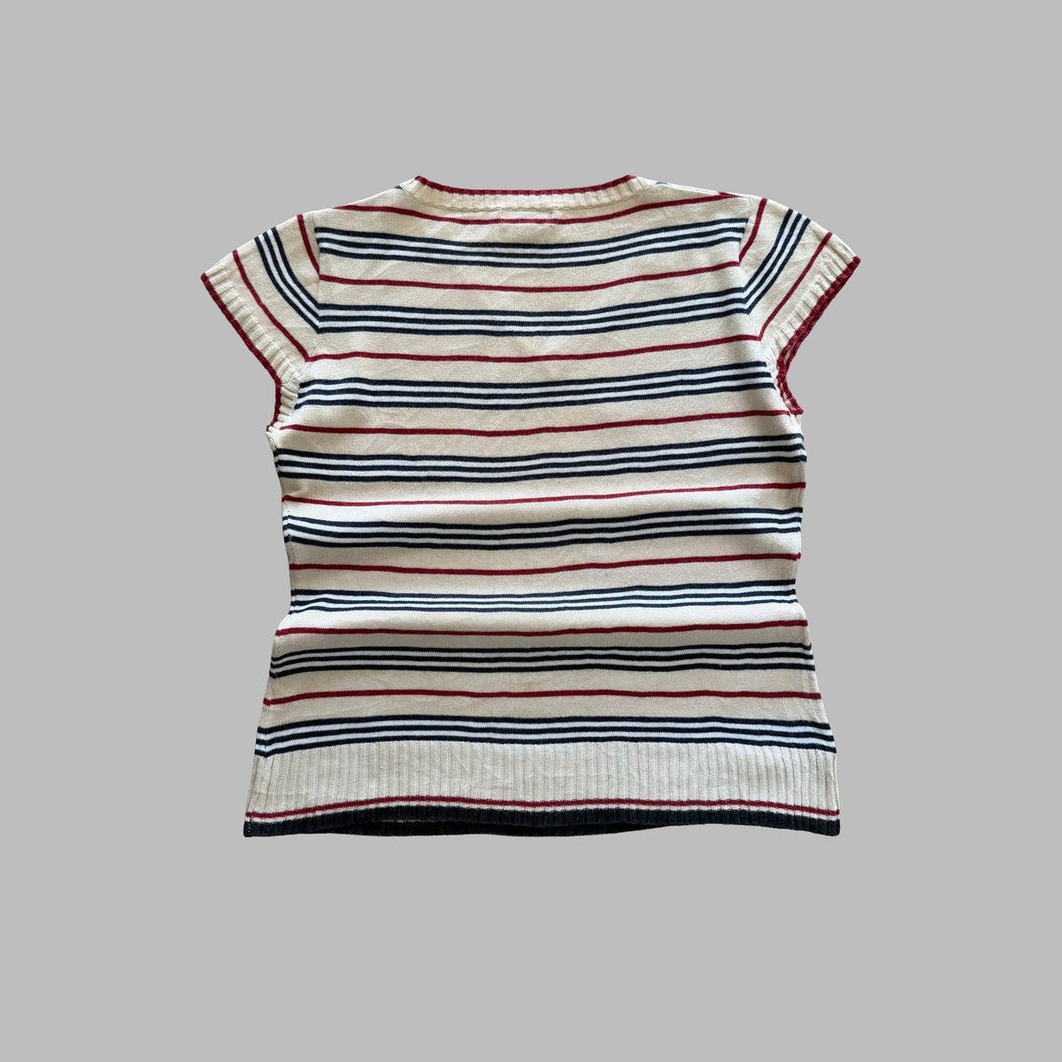 Y2K Burberry Striped Knit V-Neck Top - M/L