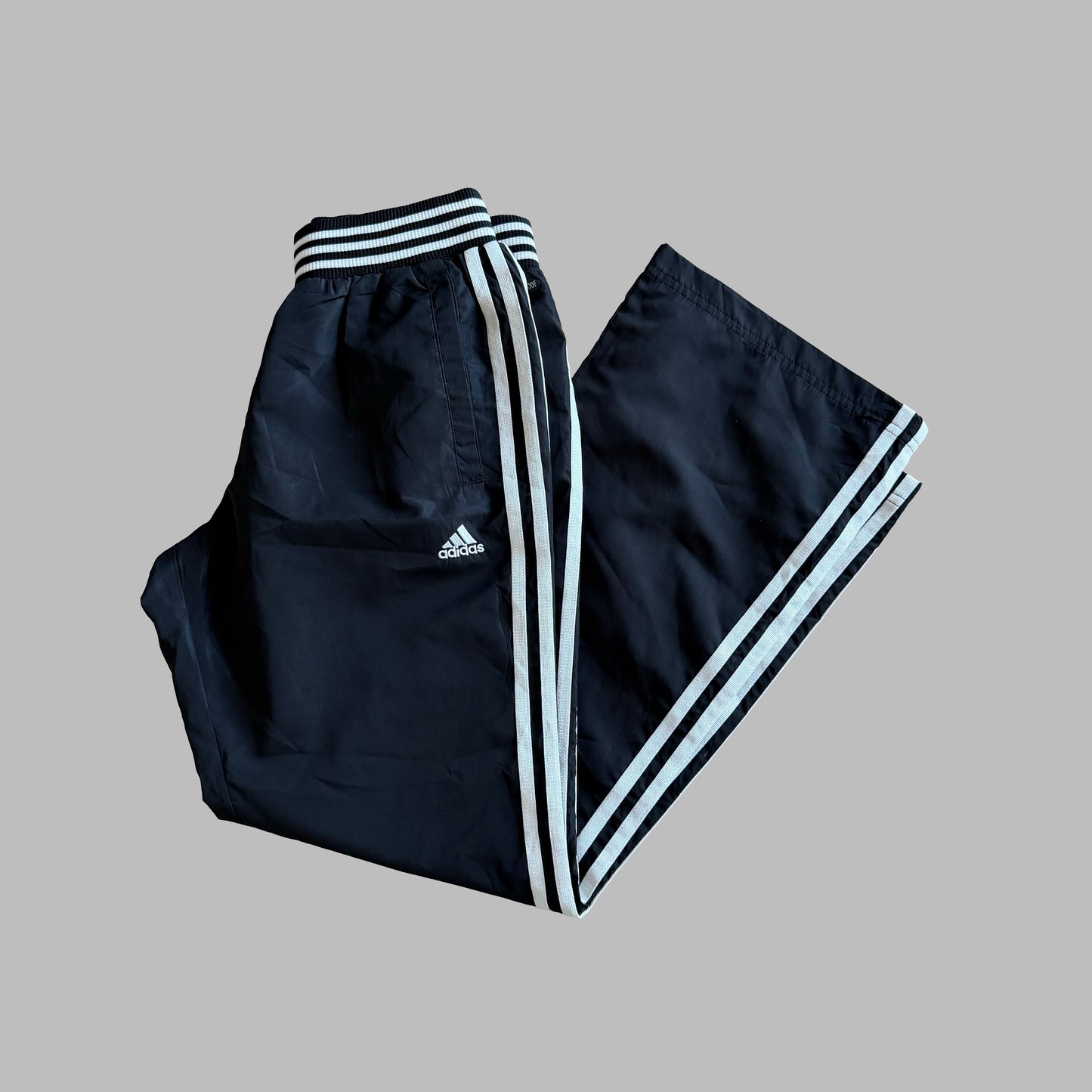 Y2K Adidas Three Stripe Wide Leg Track Pants - S