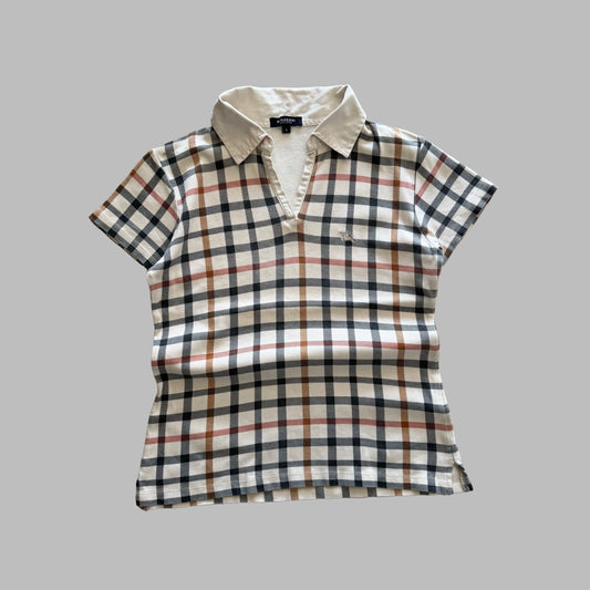 Y2K Burberry Nova Check Fitted Polo - L