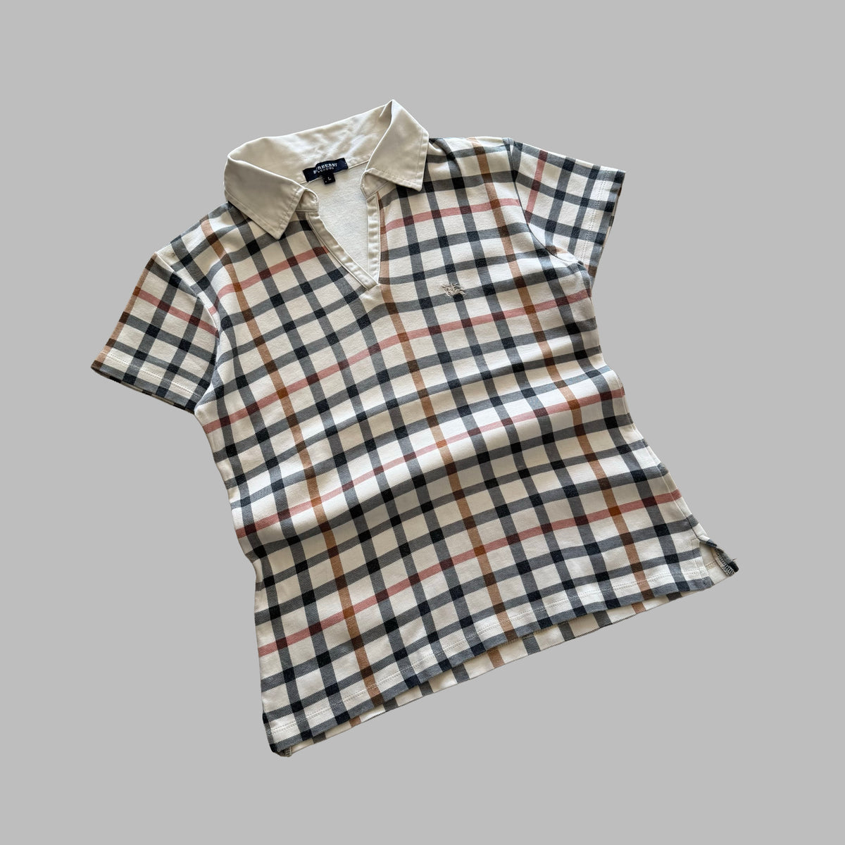 Y2K Burberry Nova Check Fitted Polo - L
