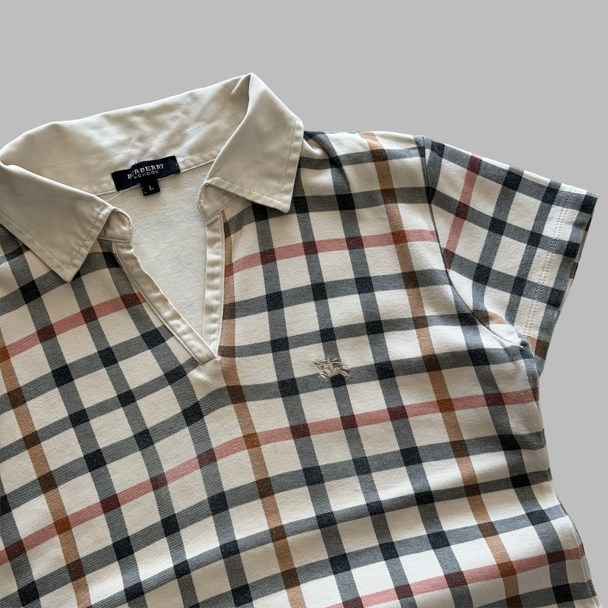 Y2K Burberry Nova Check Fitted Polo - L