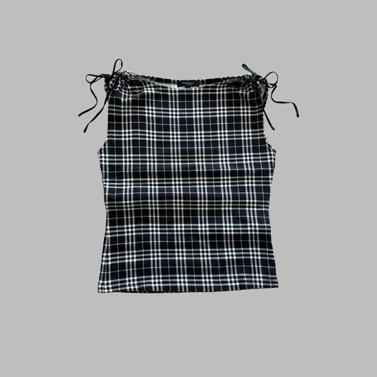 Y2K Burberry Check Ruched Shoulder Top - S/M