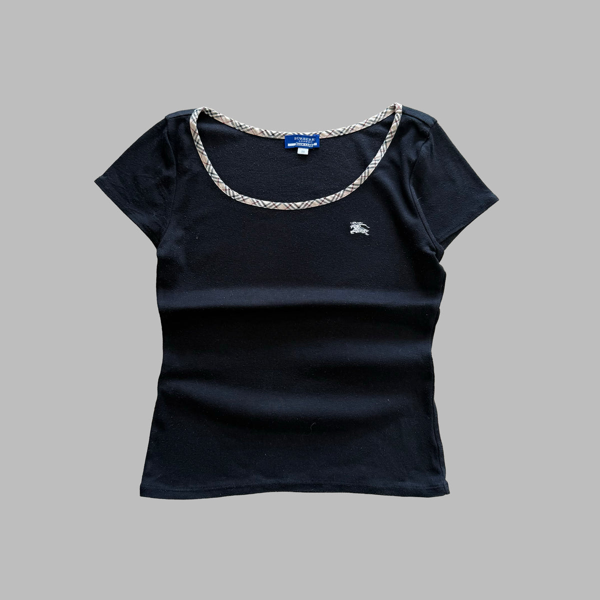 Y2K Burberry Blue Label Nova Check Trim Fitted Top - S/M