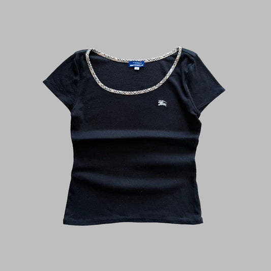 Y2K Burberry Blue Label Nova Check Trim Fitted Top - S/M