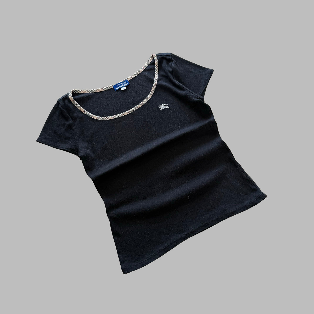 Y2K Burberry Blue Label Nova Check Trim Fitted Top - S/M