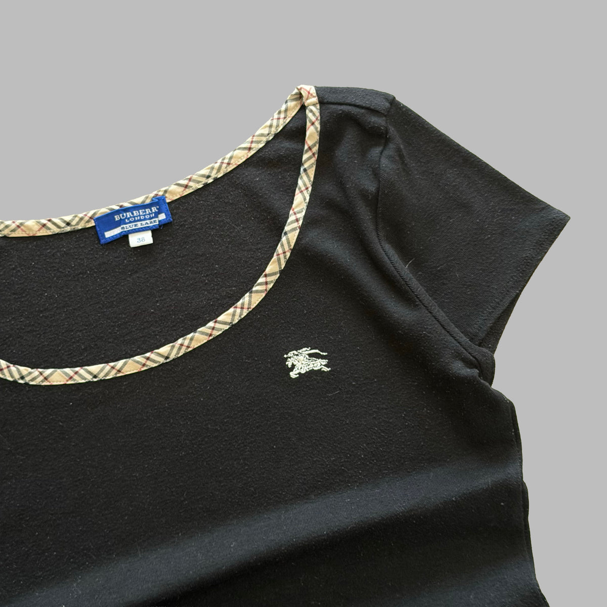 Y2K Burberry Blue Label Nova Check Trim Fitted Top - S/M