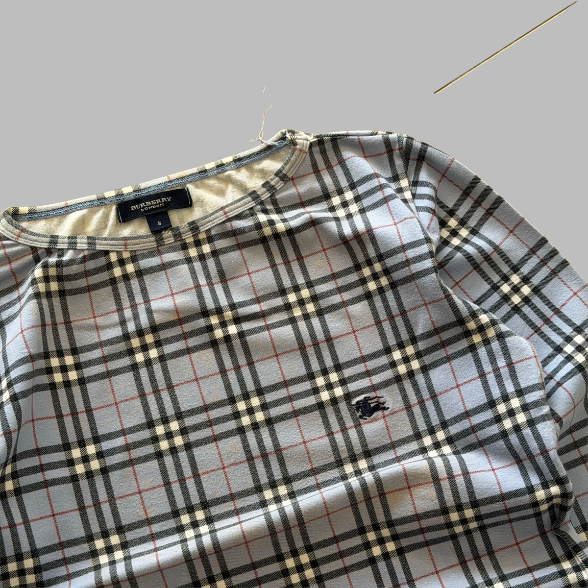 Y2K Burberry Check 3/4 Long Sleeve Top - S/M