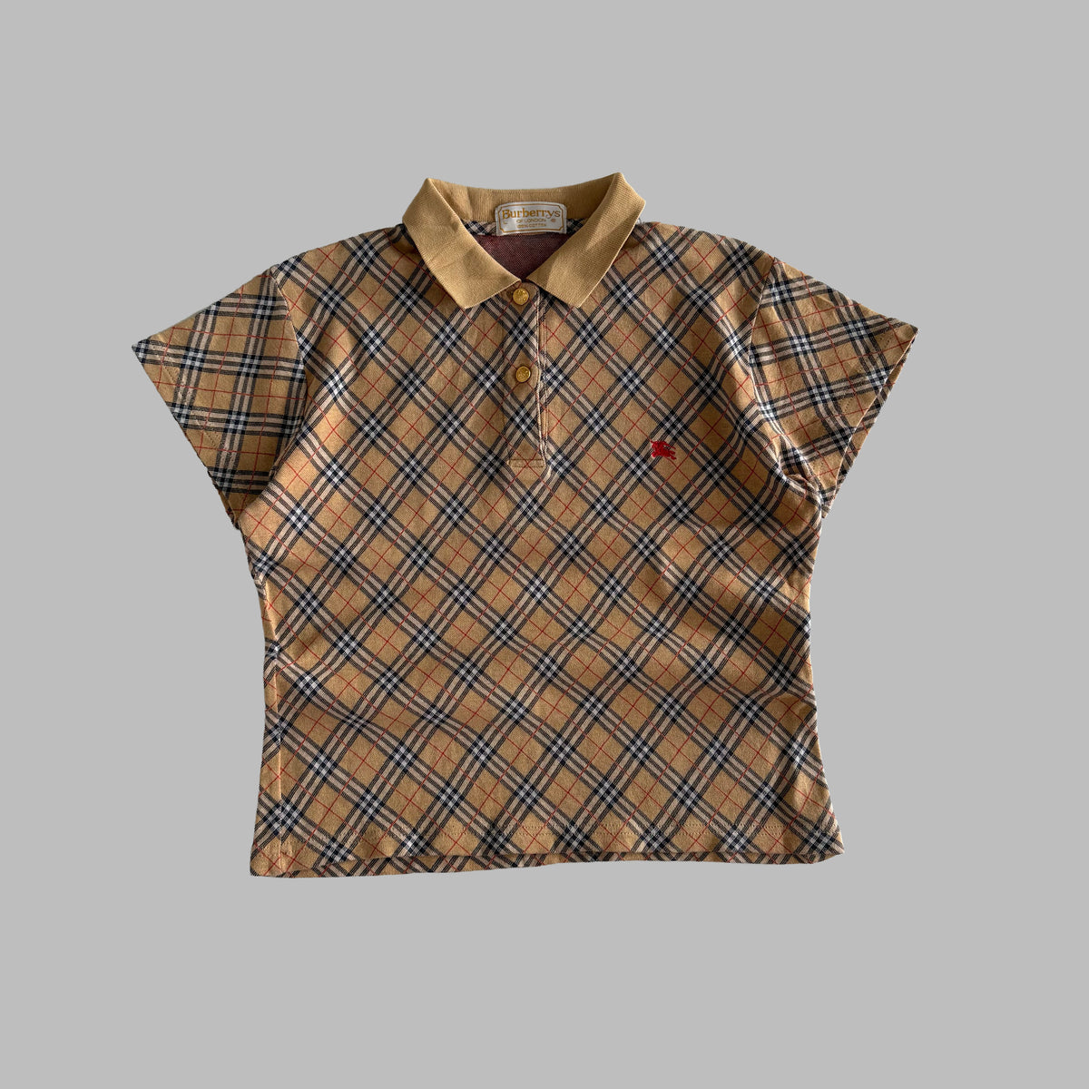 90s Burberry Nova Check Polo Top - L