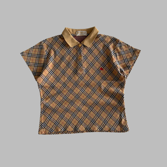 90s Burberry Nova Check Polo Top - L