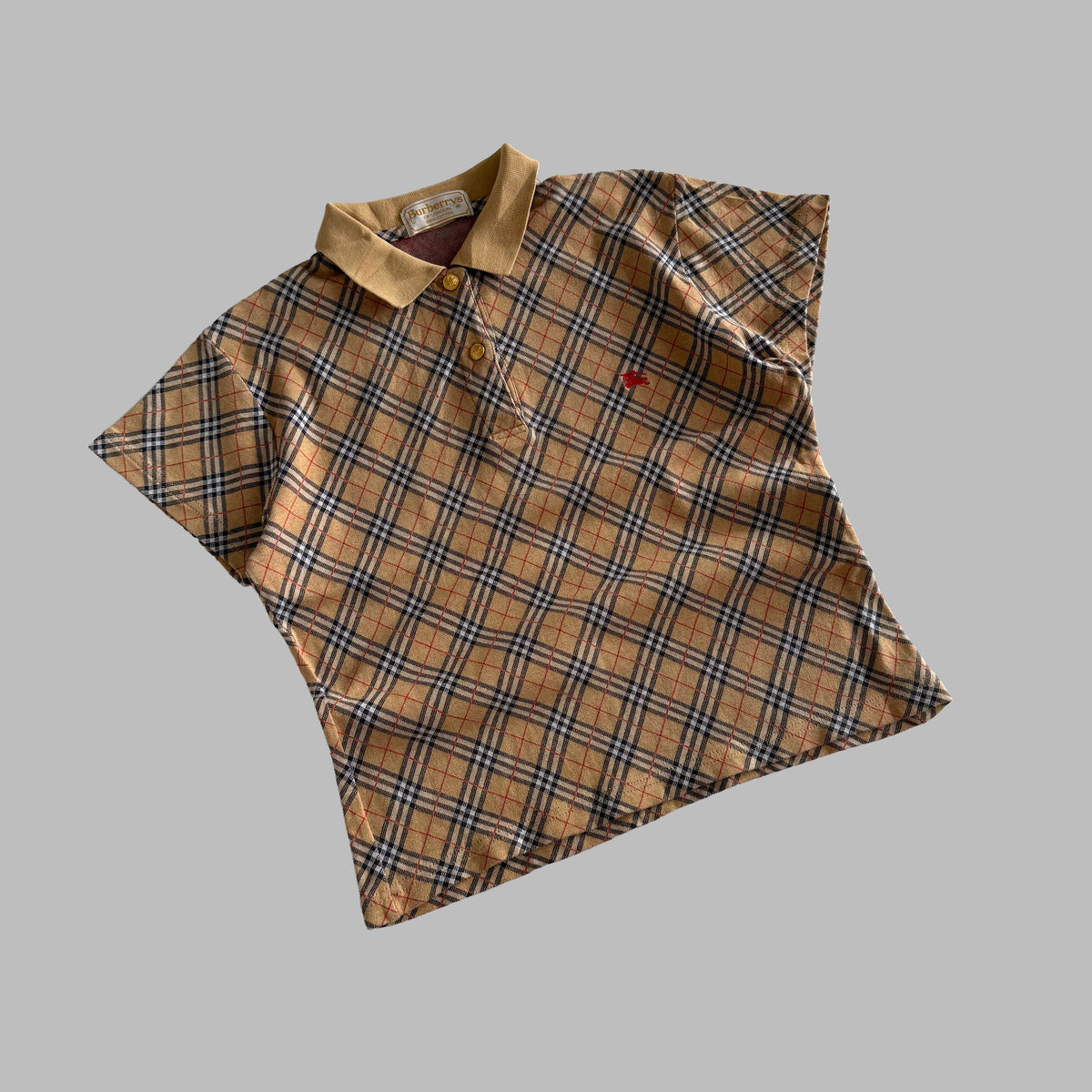 90s Burberry Nova Check Polo Top - L