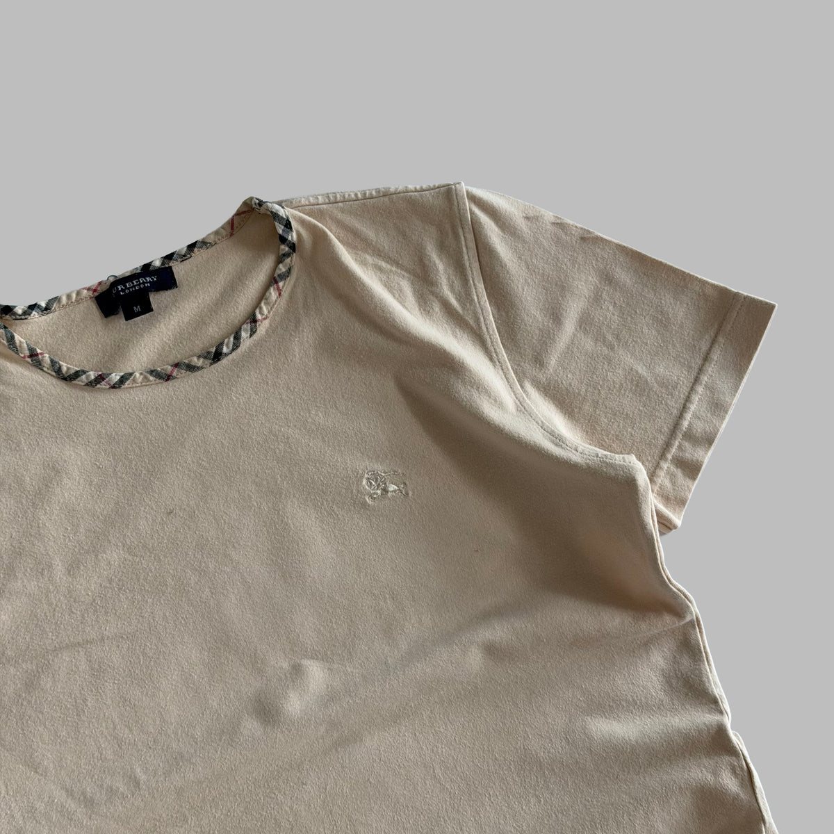 Y2K Burberry Nova Check Trim T-Shirt - M/L