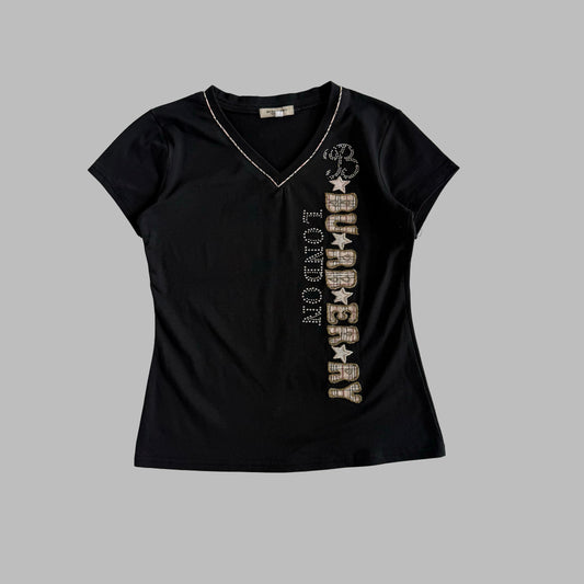 90s Burberry Beaded Low Cut T-Shirt - L