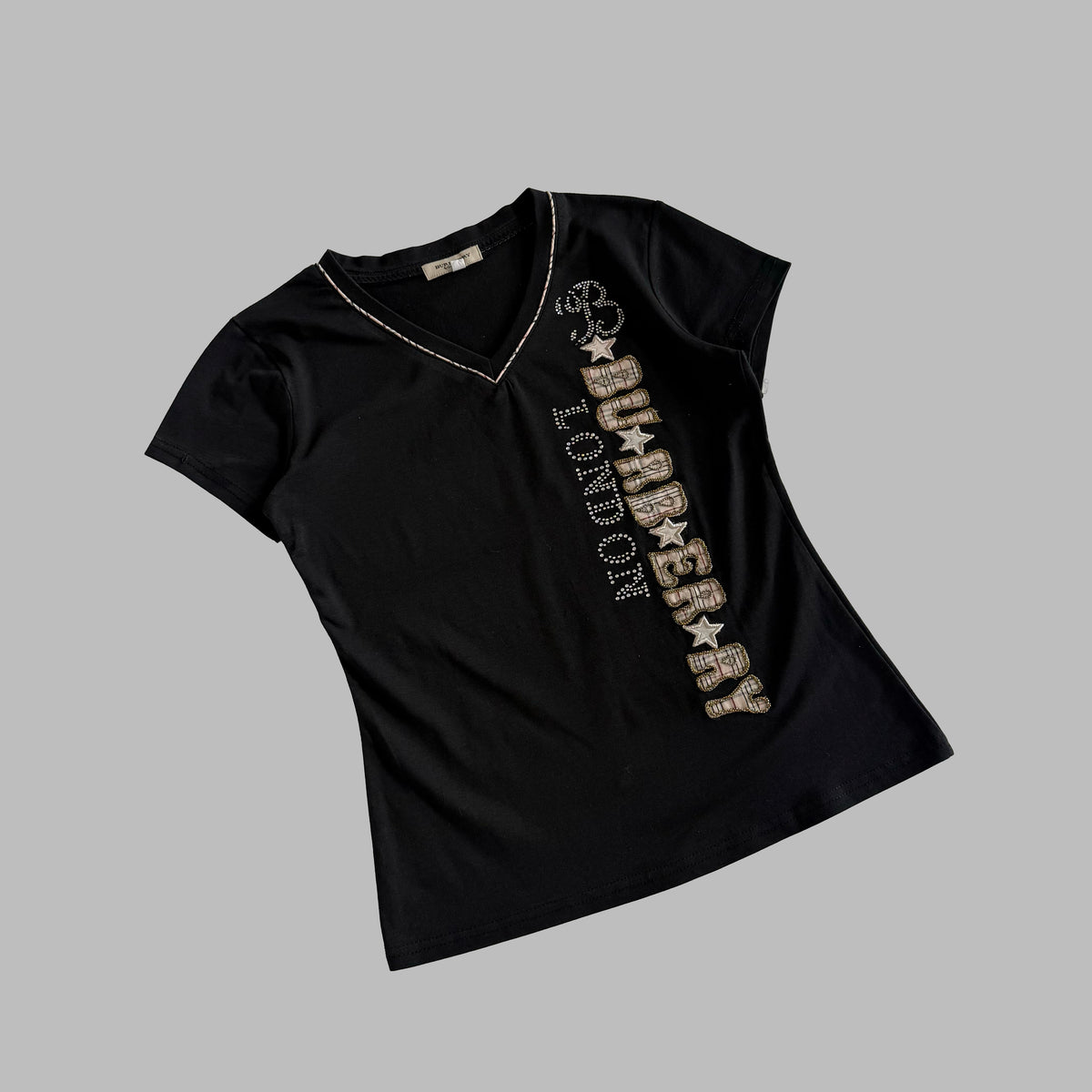 90s Burberry Beaded Low Cut T-Shirt - L
