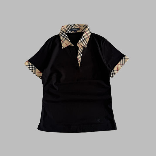 Y2K Burberry Nova Check Trim Polo Top - M/L