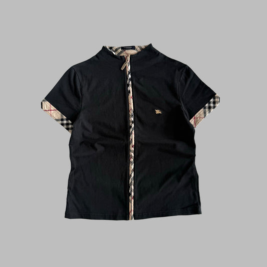 Y2K Burberry Nova Check Trim Zip-Up Top - M