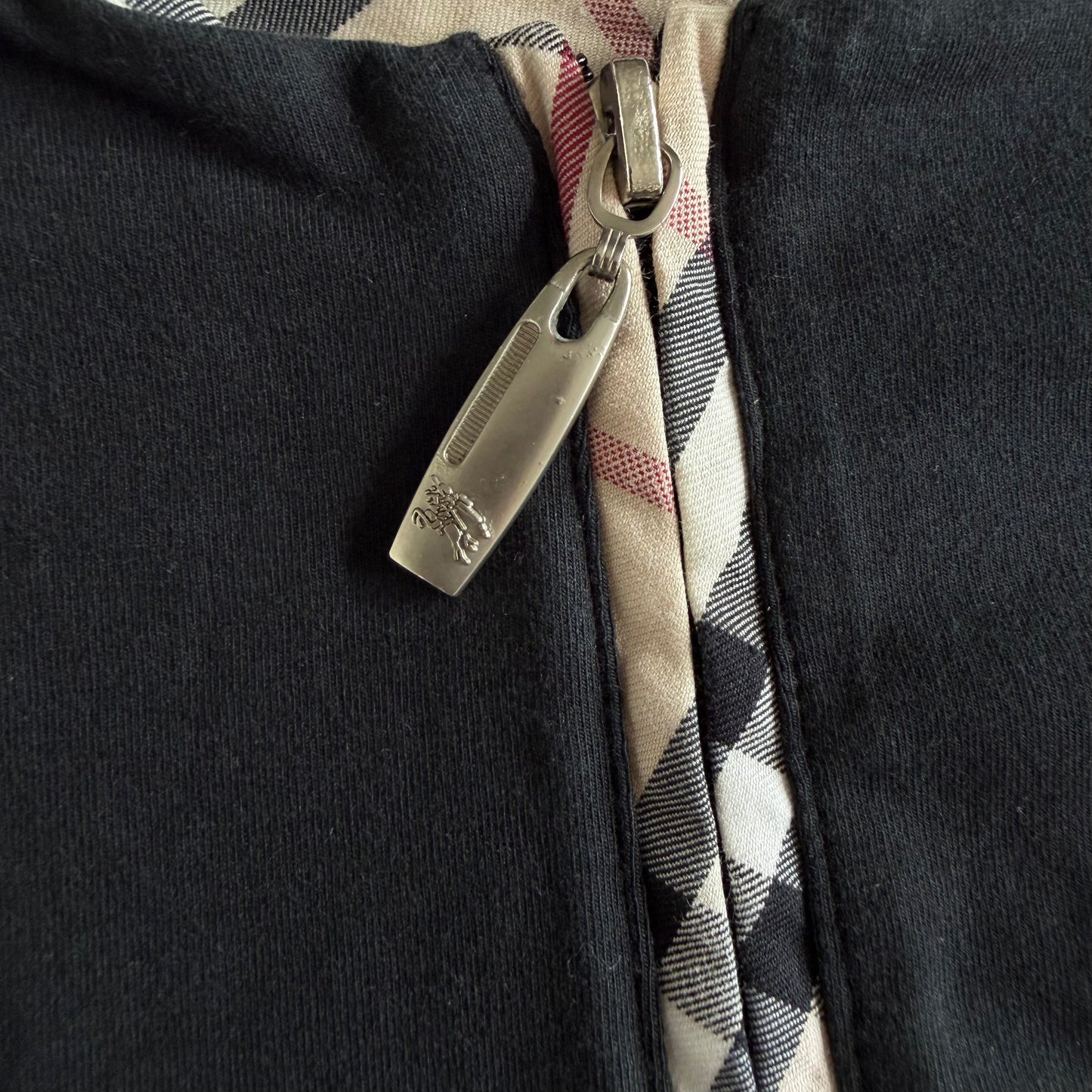 Y2K Burberry Nova Check Trim Zip-Up Top - M