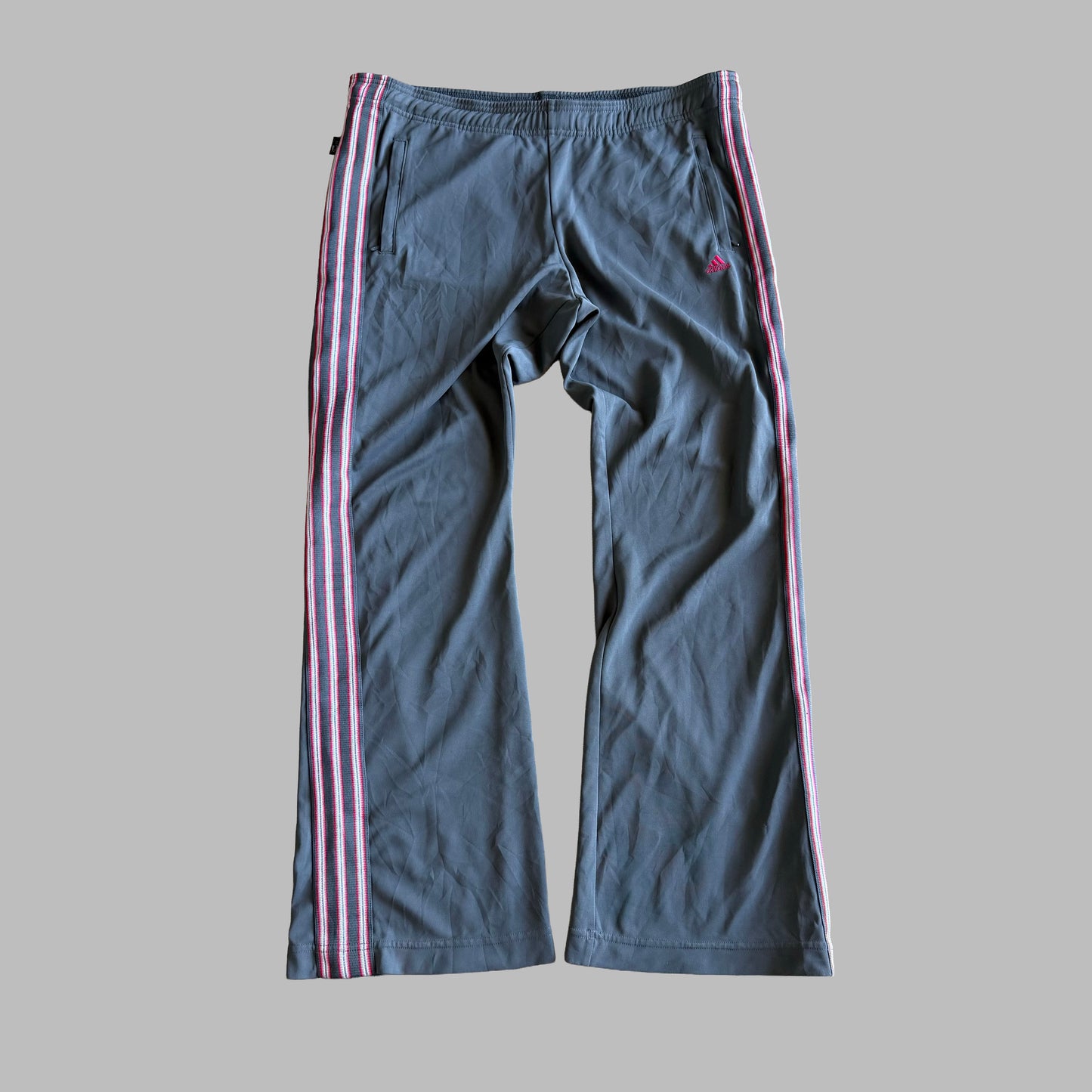 Y2K Adidas Striped Wide Leg Track Pants - M