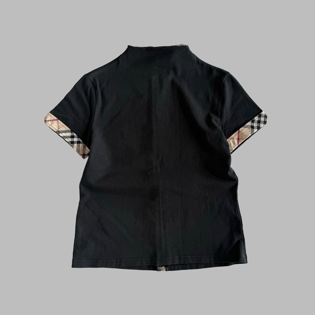 Y2K Burberry Nova Check Trim Zip-Up Top - M