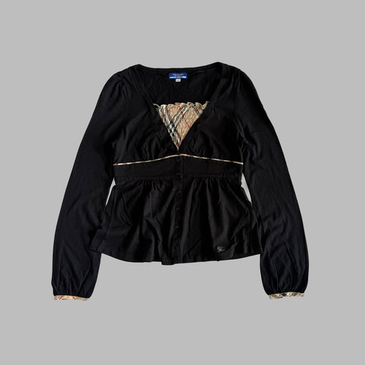 Y2K Burberry Nova Check Ruched Babydoll Top - M