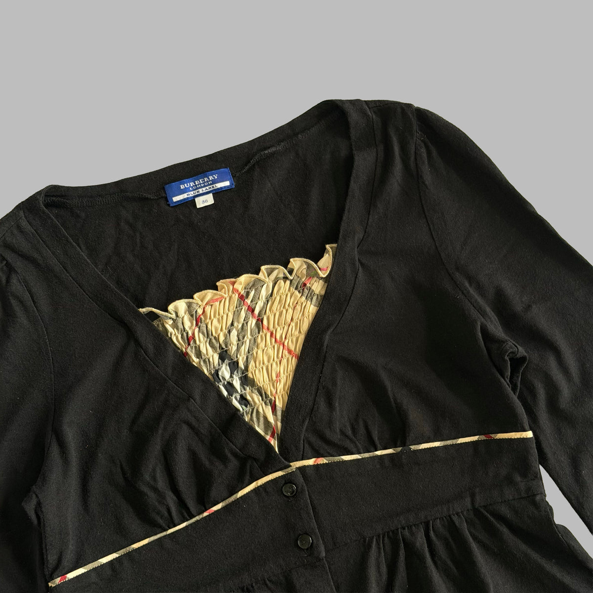 Y2K Burberry Nova Check Ruched Babydoll Top - M