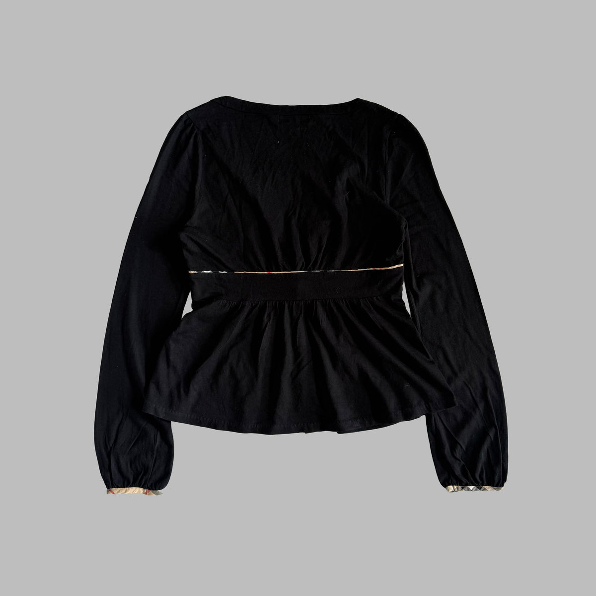 Y2K Burberry Nova Check Ruched Babydoll Top - M