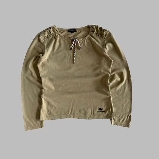 Y2K Burberry Tie Neck Long Sleeve Top - M/L