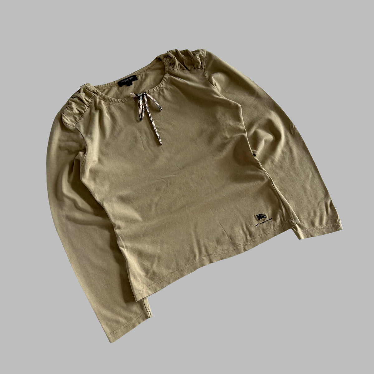 Y2K Burberry Tie Neck Long Sleeve Top - M/L