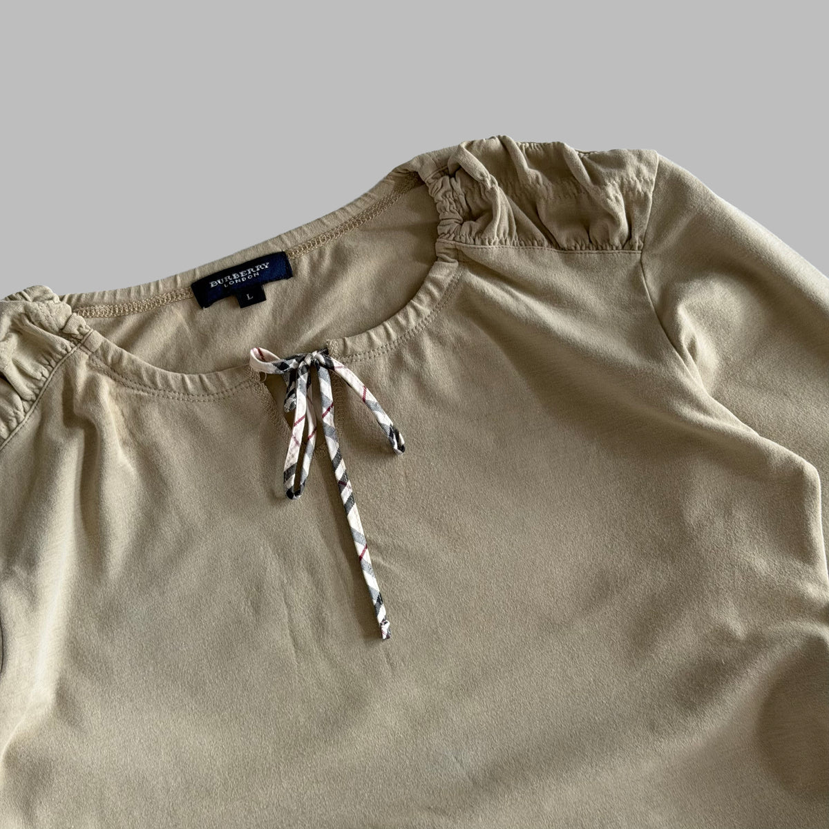 Y2K Burberry Tie Neck Long Sleeve Top - M/L