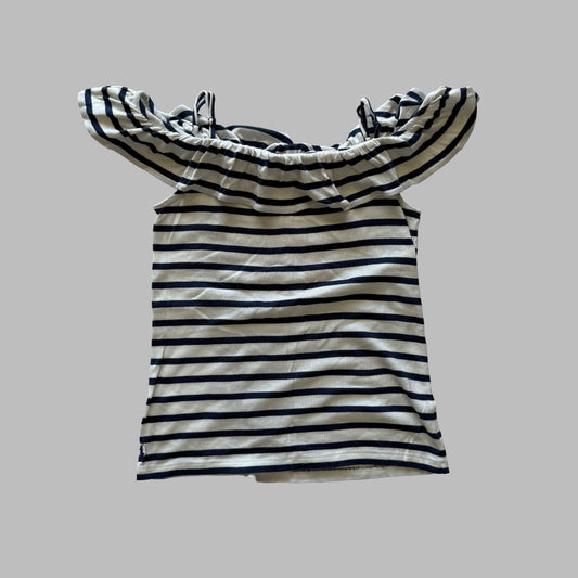 Ralph Lauren Striped Off-Shoulder Ruffle Top - Medium