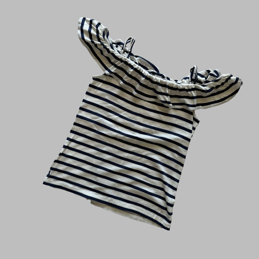 Ralph Lauren Striped Off-Shoulder Ruffle Top - Medium
